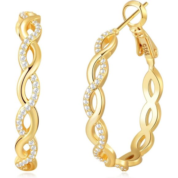 Sterling Silver Cubic Zirconia Hoop Earrings For Women's - Picture 1 of 6